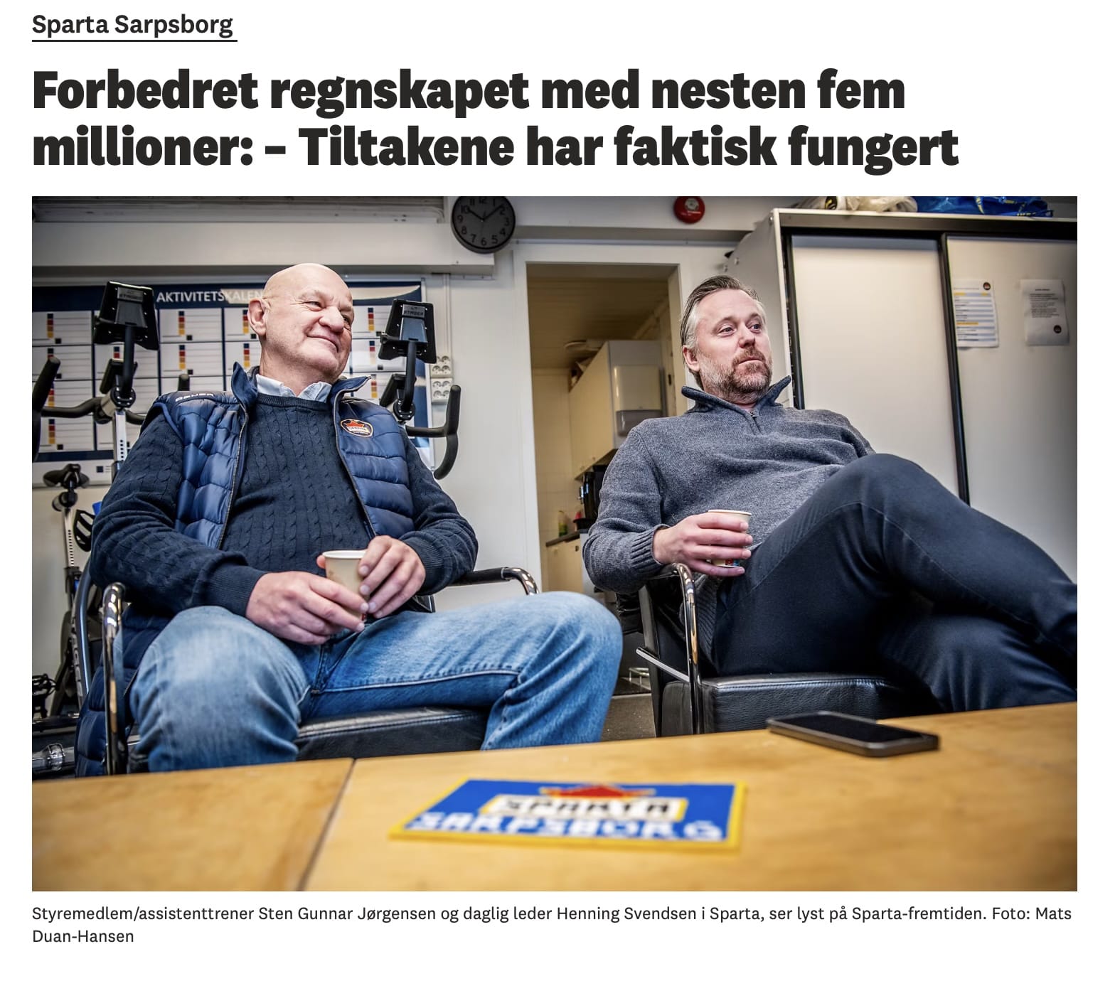 Faksimile av SA-saken «Forbedret regnskapet med nesten fem millioner: – Tiltakene har faktisk fungert», 20.03.2026